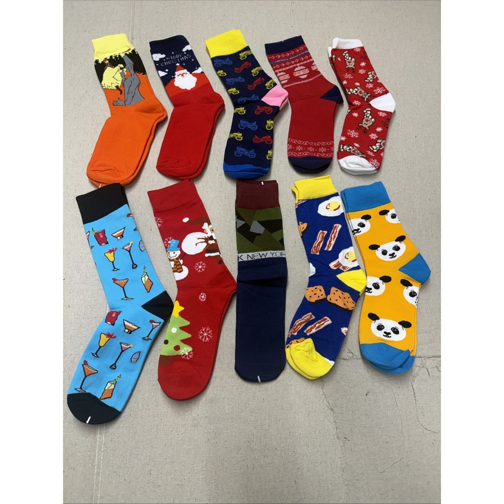 Different Touch Crew Socks Novelty Assorted Prints Multi-Color Size 9-12 New